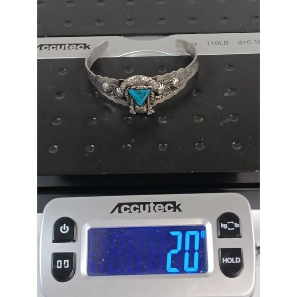 Vintage Navajo War Bonnet Cuff Coin Silver Faux Turquoise Bracelet c1949 Estate - Picture 6 of 6